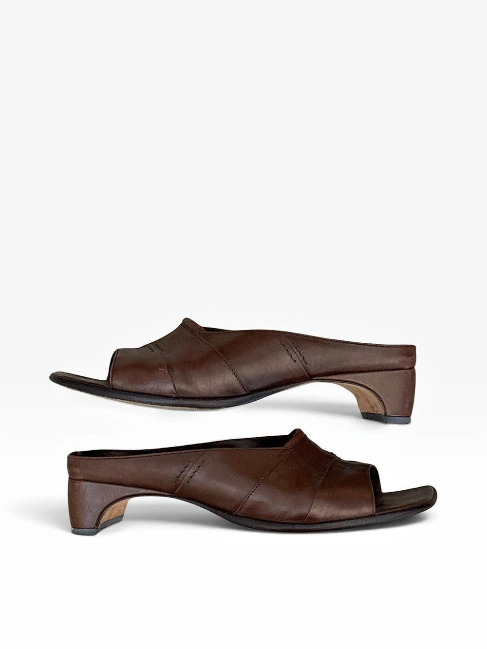 Vintage 1990's Cole Haan Open Toe Heeled Mules in Brown US 6.5 Square Toe